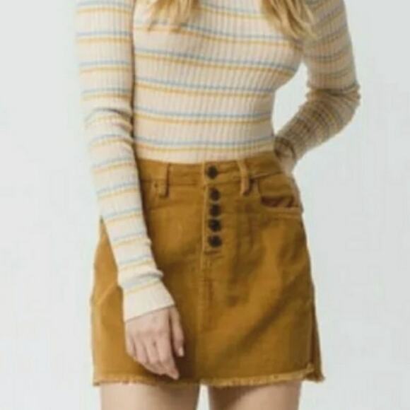 INDIGO Rein Golden Brown  Corduroy mini skirt size 13/30 button fly raw hem - Picture 1 of 9
